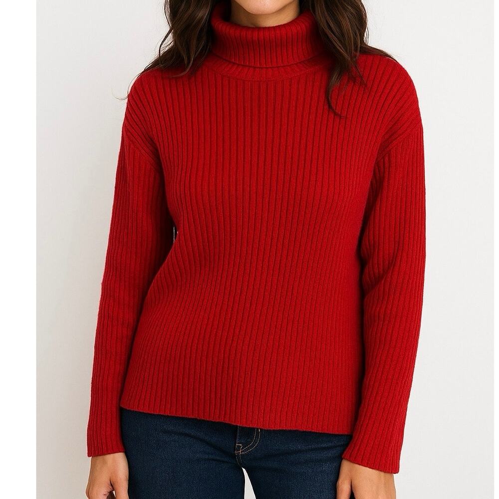 Pendleton Ribbed Knit Long Sleeve Turtle Neck Red Cotton Sweater Size XL